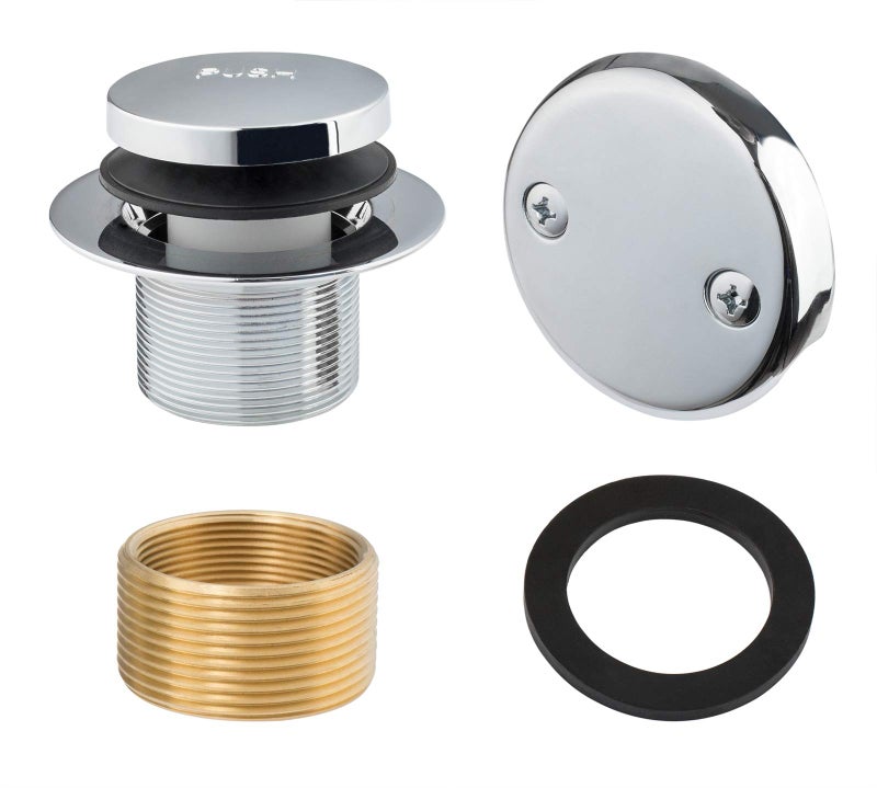 Artiwell Tip-Toe Bathtub Drains Trim Set with Two-Hole Overflow Faceplate, Replacement Bath Drain Trim Kit with 2-Hole Overflow Faceplate and Universal Fine/Coarse Thread (CHROME PLATED) - Image 1